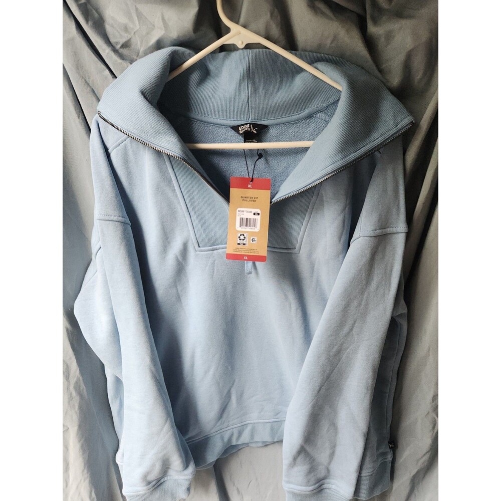 Eddie Bauer Quarter Zip Pullover Light Blue Womens Size XL NWT